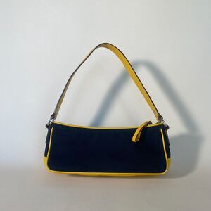 Vintage Kate Spade in Black and Yellow Denim and Leather Shoulder Bag